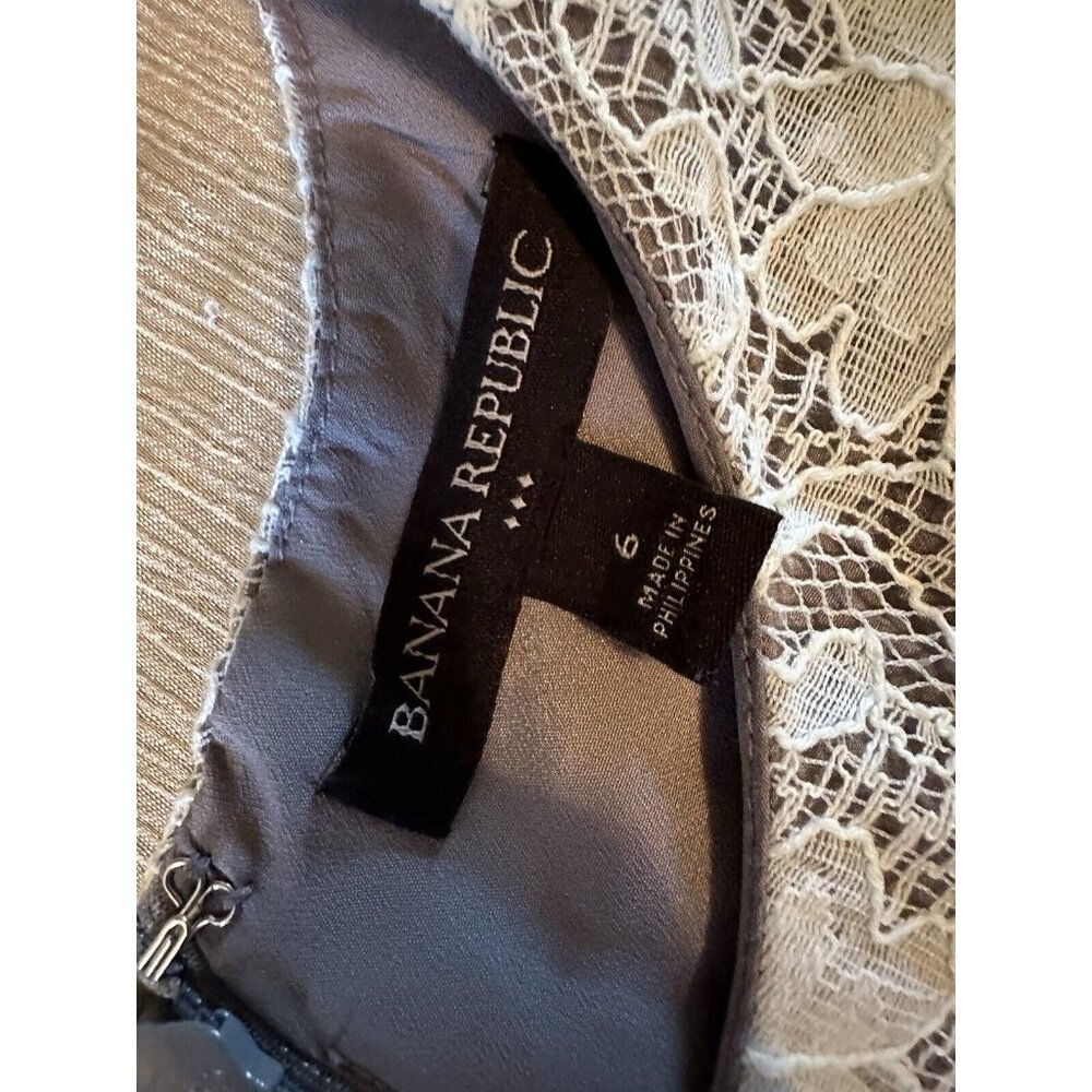 Banana‎ Republic Dress Womens 6 Gray Mint Sheath Floral Lace Sleeveless Cocktail - Picture 6 of 9